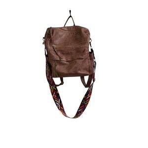 Dark pink  faux Leather Backpack with Colorful Strap gold hardware